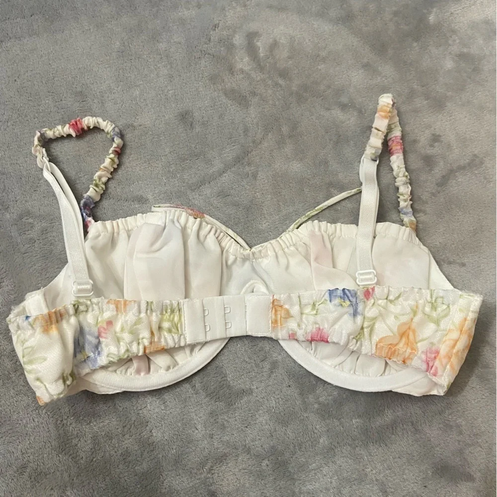 New! For Love and Lemons Floral White Cream Pink Rosie Bra 24582